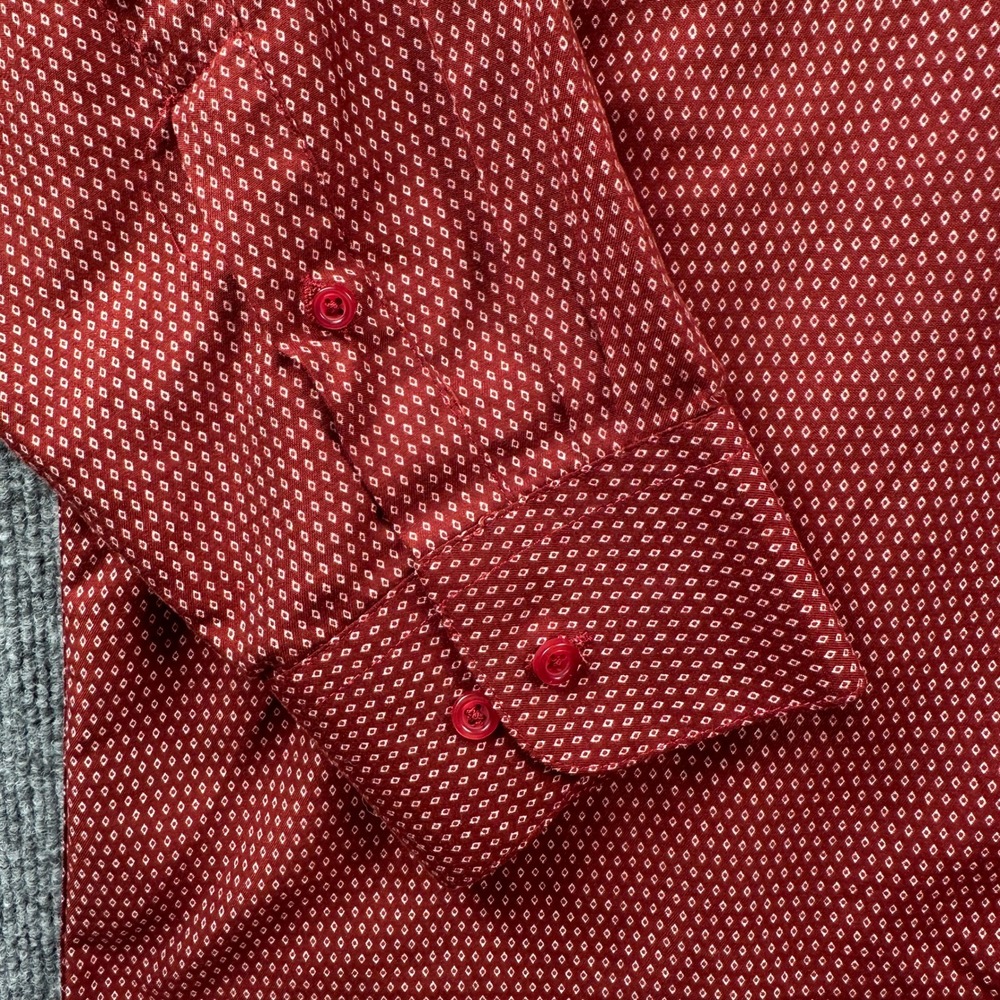 Black Label by Ruffini Italy Mens XL Slim Fit Burgundy Diamond Print Button Down - Picture 9 of 9